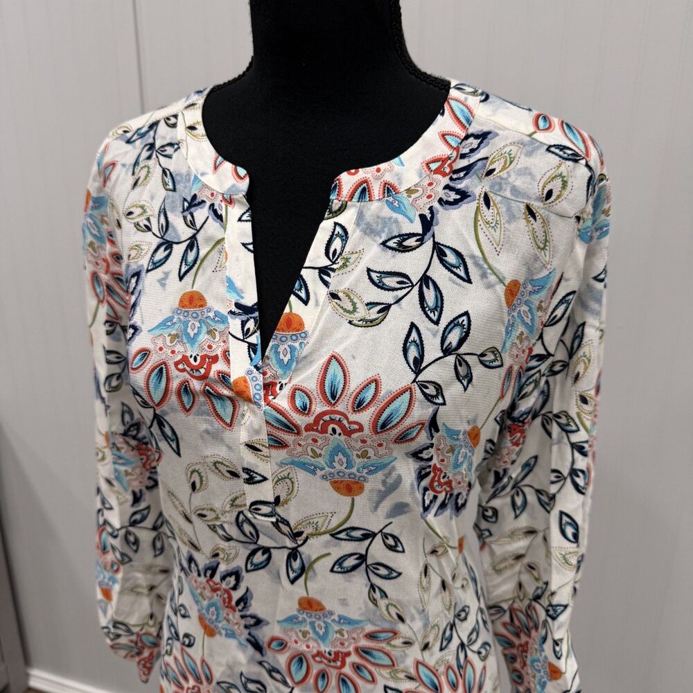 Daniel Rainn Women's Large Multicolor Floral Elegant 3/4 Sleeve Blouse Top - Picture 2 of 6